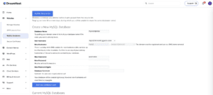 DreamHost - إنشاء شاشة قاعدة البيانات